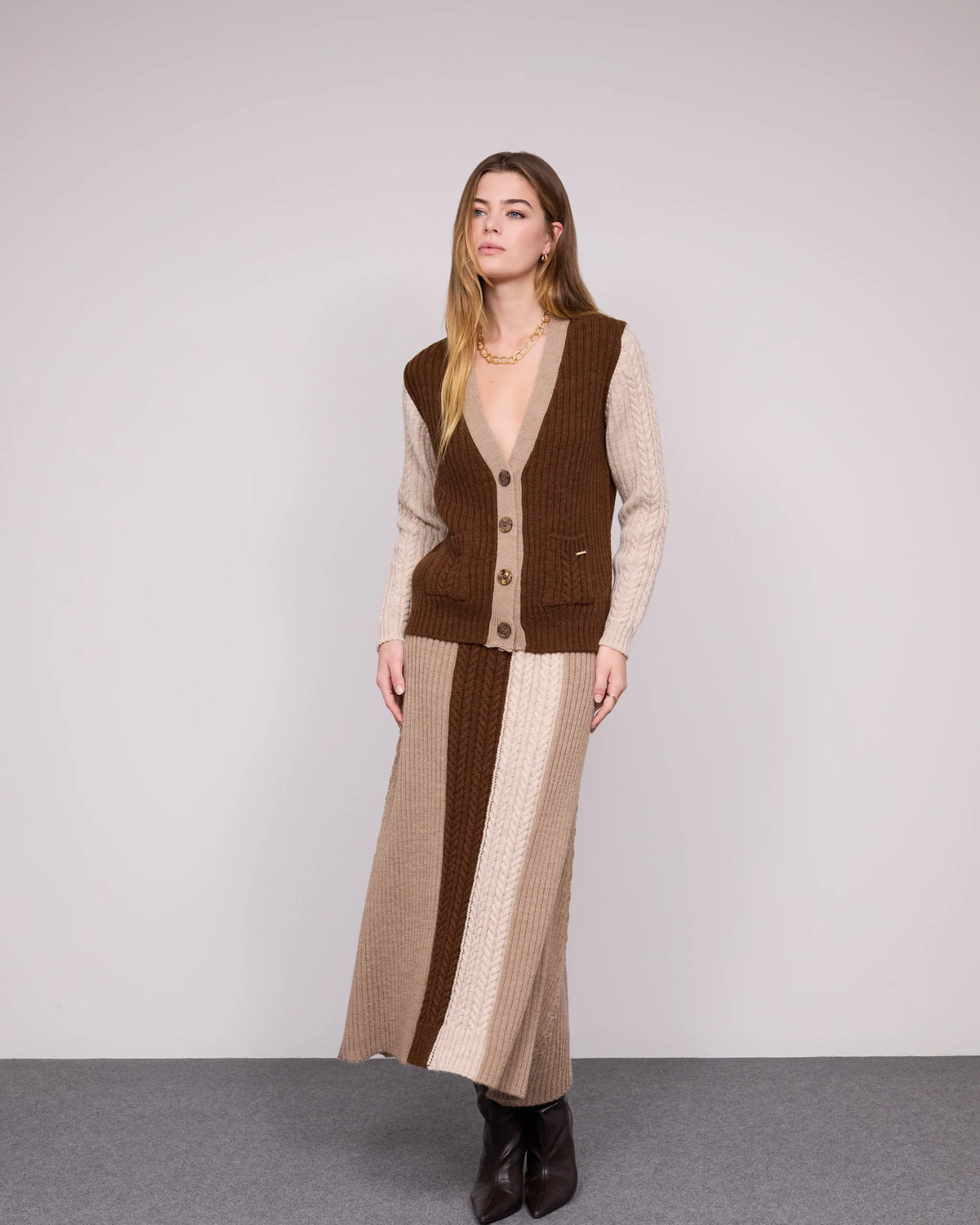 Cardigan Malha Bicolor