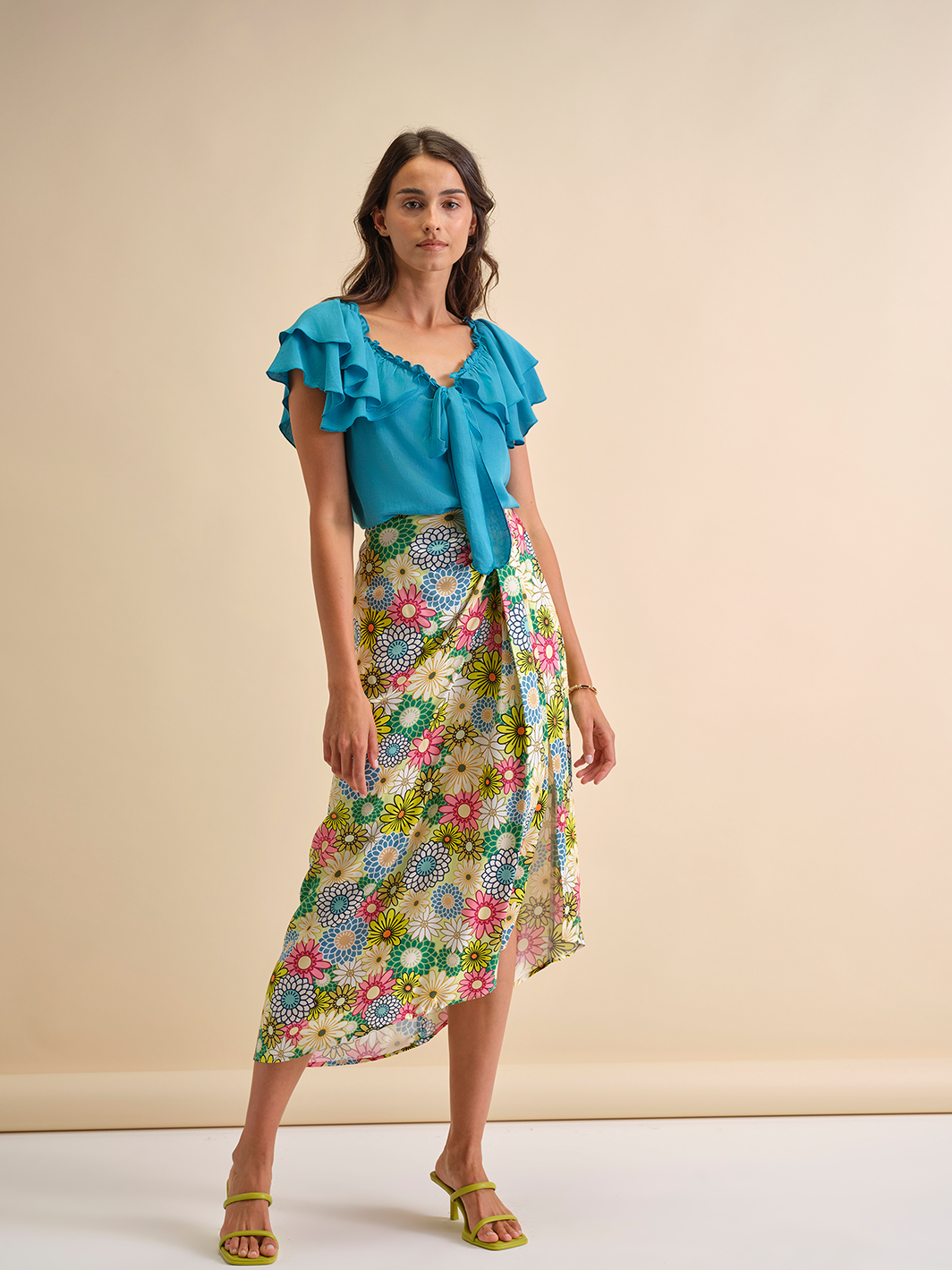 Saia Midi Estampado Flores | GUIMANOS
