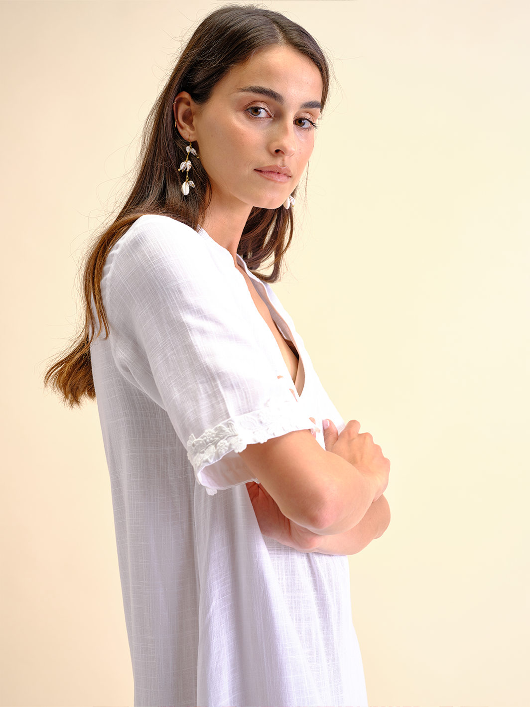 Vestido Linho Com Bordado | GUIMANOS – vista 2