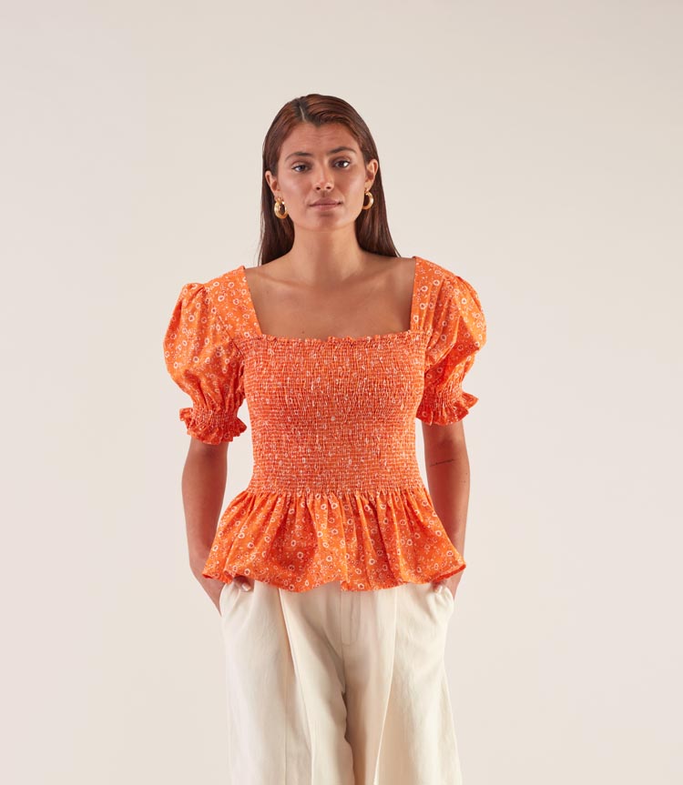 Blusa Elastica Estampado Laranja | GUIMANOS