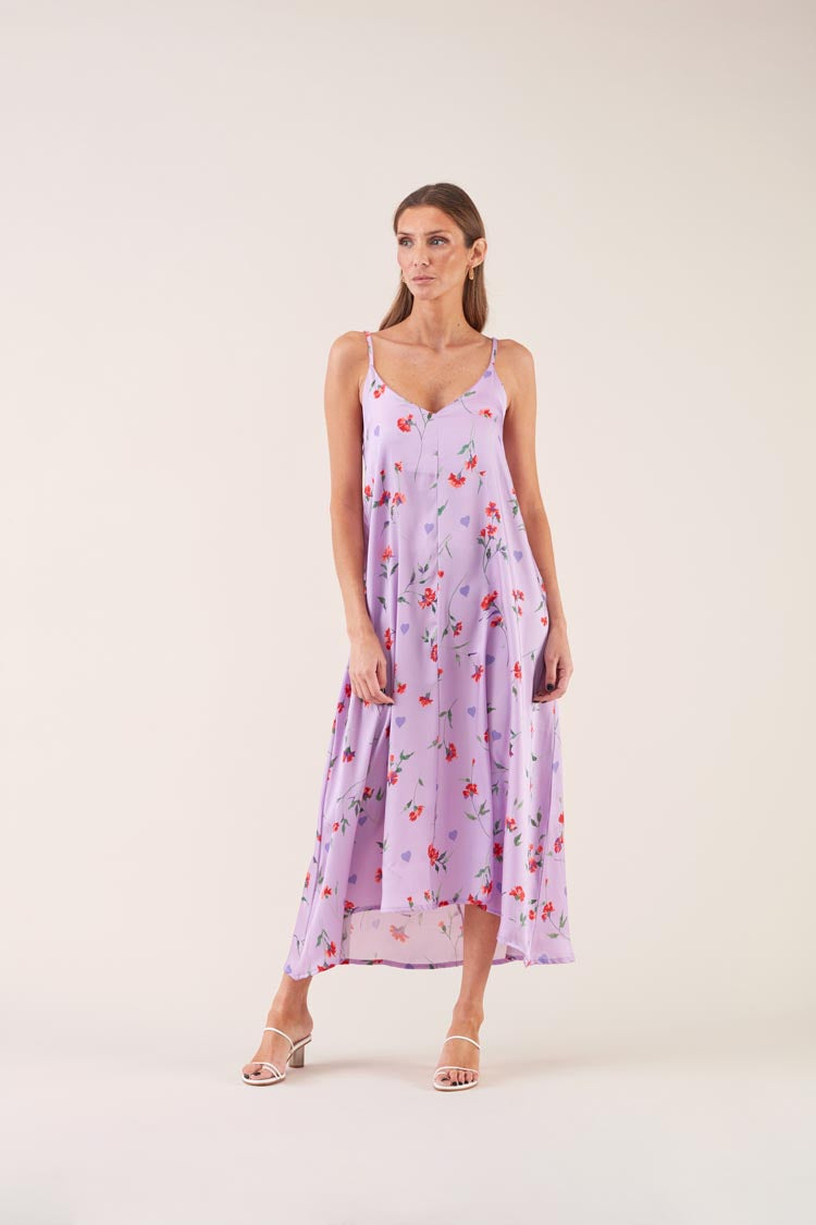 Vestido Midi Estampado Lilás | GUIMANOS