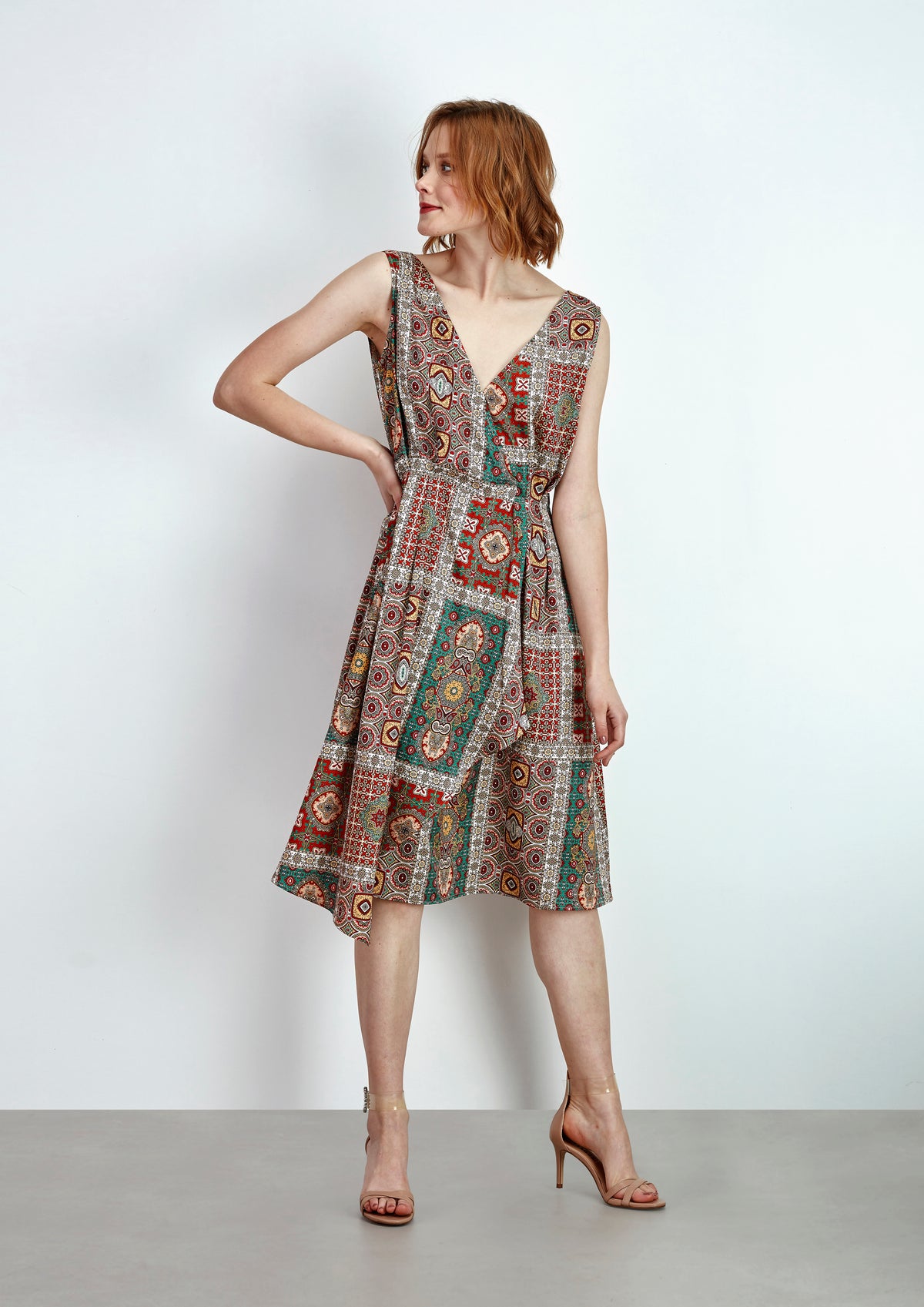 Vestido com Drapeado Estampado - guimanos-store