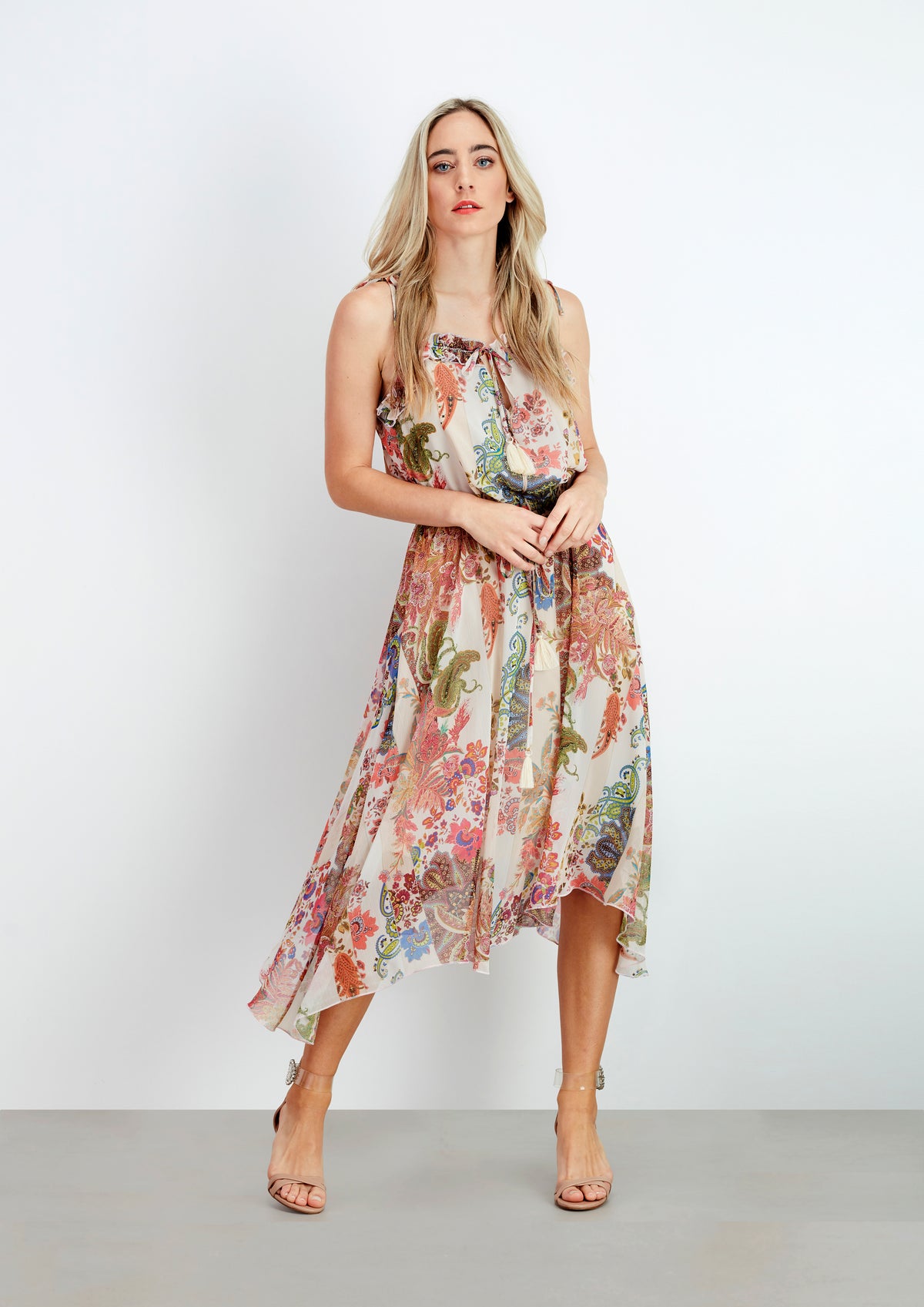 Vestido Midi Alças Estampado - guimanos-store