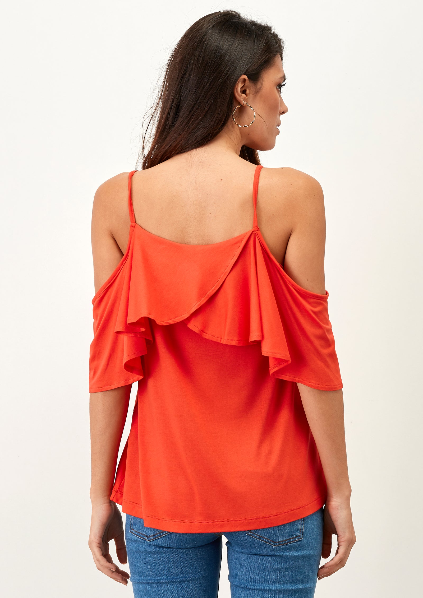 T-Shirt aberta nos Ombros com Folhos - guimanos-store