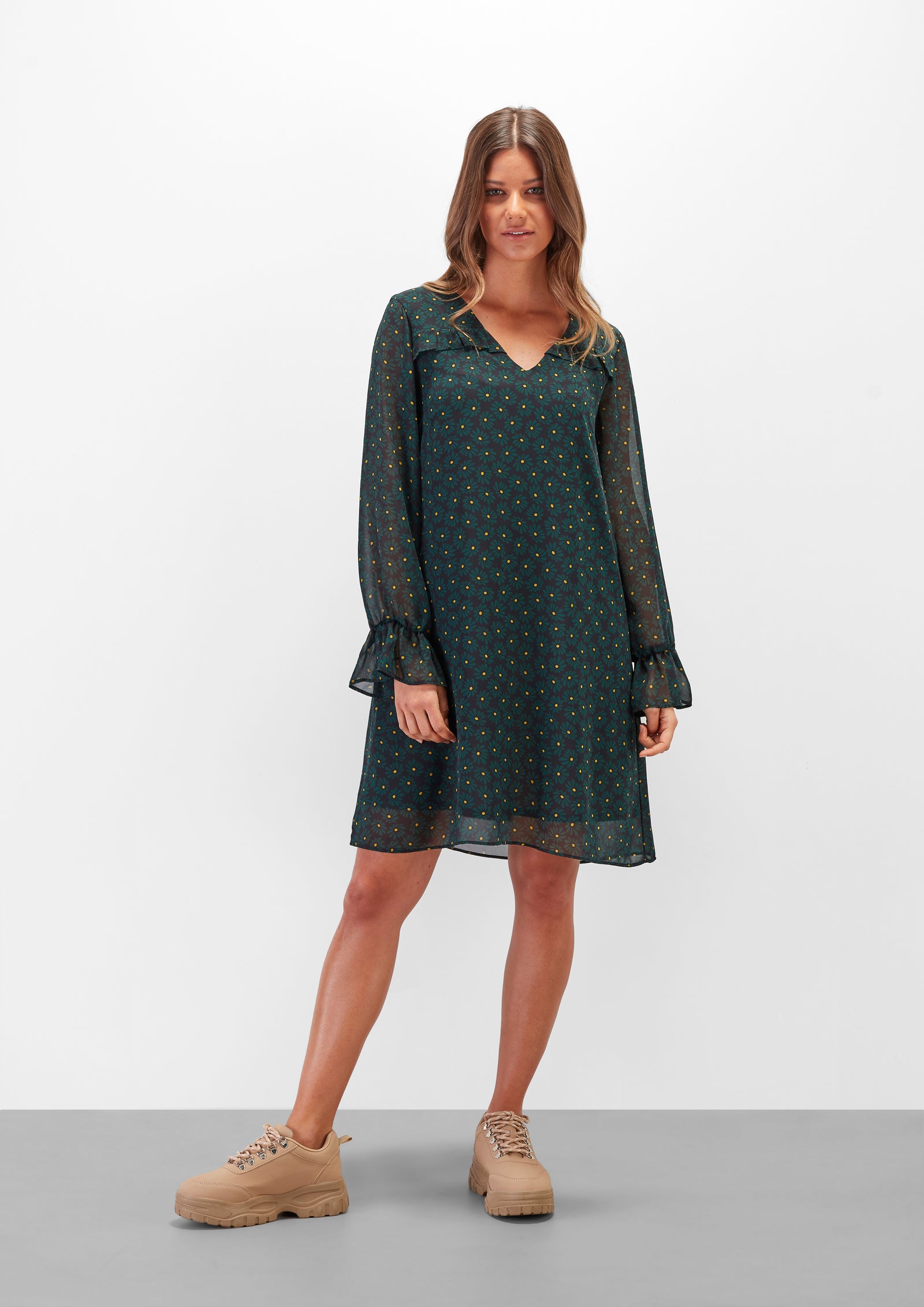 Vestido Curto com Folhos Peito - guimanos-store